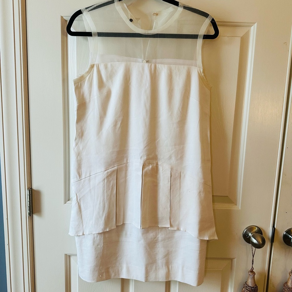 Nicole Miller White Linen Sheath Midi Sleeveless Mock Neck Dress